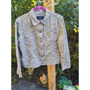 Jones Wear Sport Floral Jacket Green Purple Botanical Button Up Large